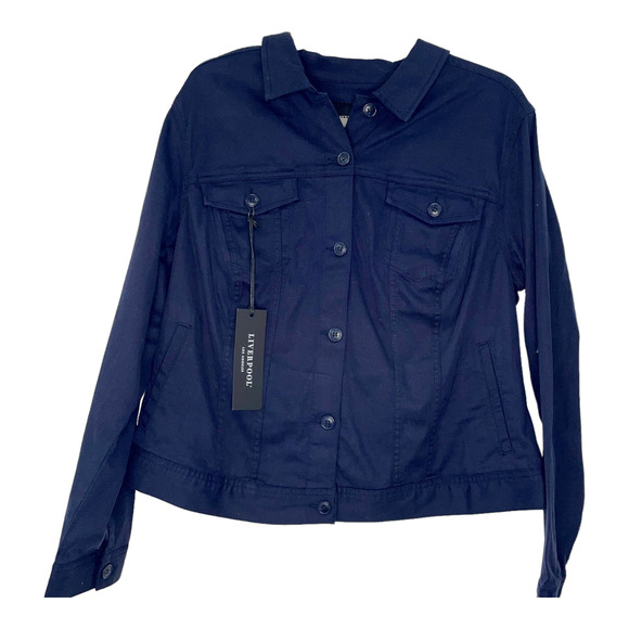 Liverpool Los Angeles Navy Blue Button-Down Jacket  1X  NWT - Picture 1 of 5